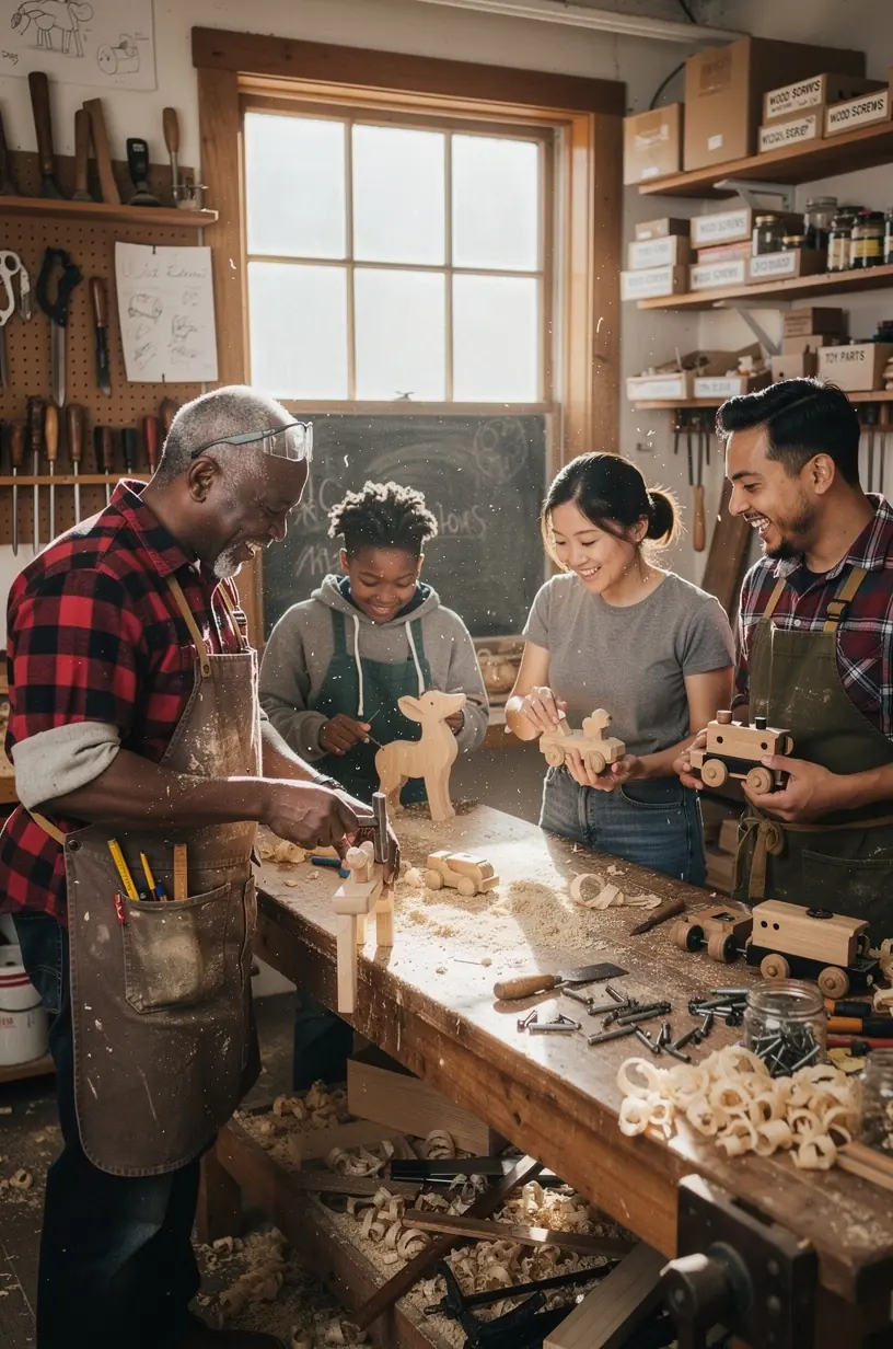 Мастер демонстрирует технику резьбы по дереву в ремесленной мастерской, доступной для бронирования на месте.